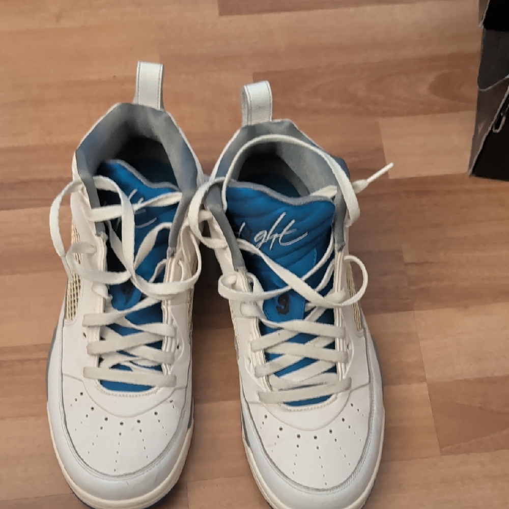 White and Blue High-Top Jordan Flight Sneaker